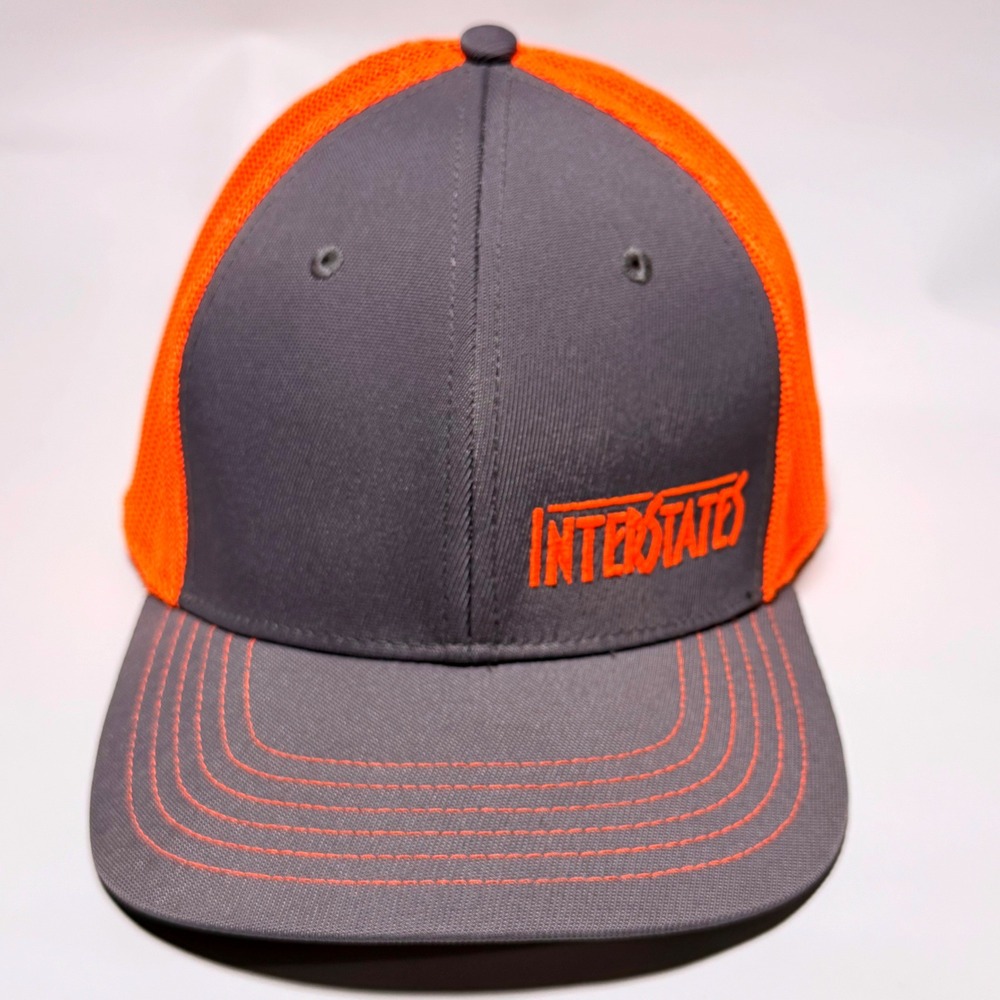 OC Sports Interstates Trucker Hat Grey‎ Neon Orange Mesh Stretch Fit S/M Q3 Cap